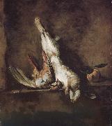 Jean Baptiste Simeon Chardin Orange red partridge and rabbit oil painting artist